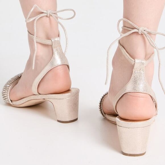Loeffler Randall Jackie Rhinestone Ankle Strap Sandals Heels Metallic Size 9.5 - Picture 2 of 13